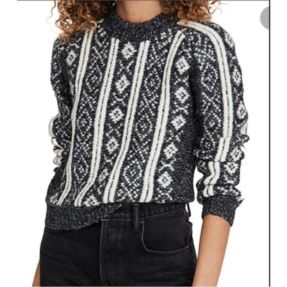 Rag And Bone New Womens Maisie Sweater Alpaca Cropped Fair Isle Gray Size S